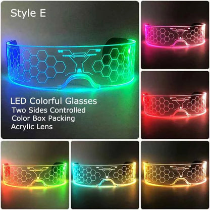 Acrylic LED Luminous Glasses Neon Light-Up Party Eyewear Unisex Glow Sunglasses for DJ Bar Halloween Christmas 12-Hour Glowing