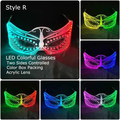 Acrylic LED Luminous Glasses Neon Light-Up Party Eyewear Unisex Glow Sunglasses for DJ Bar Halloween Christmas 12-Hour Glowing