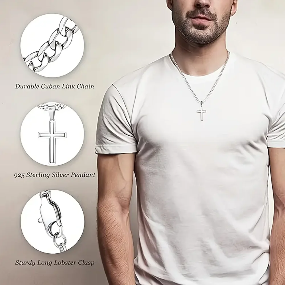 925 Sterling Silver Cross Necklace for Men & Women Durable Cuban Crucifix Pendant Necklace Dabfavshop