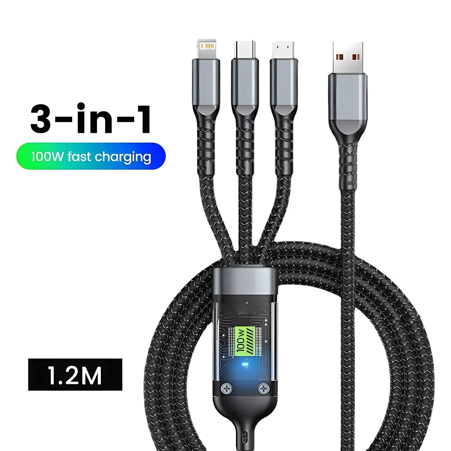 Transparent 3-in-1 Super Fast Charging Cable - Dabfavshop