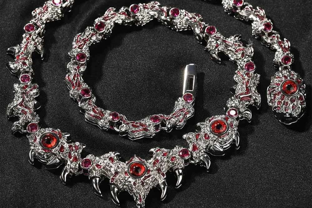 Red Eyes Necklaces for Men Iced Out Thrilled Claws Red Cubic Zirconia Chain Necklace