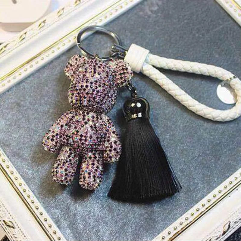 Rhinestone Gloomy Bear Keychain Handmade Car Tassel Key Chain Ring Holder Pendant Bag Charm for Women Dabfavshop