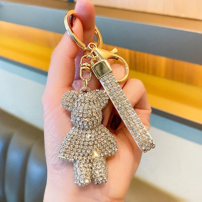 Rhinestone Bear Keychain Pendant Handmade Metal Keyring for Women Men Car Anime Animal Themed Accessory Unisex Key Chain Gift Dabfavshop