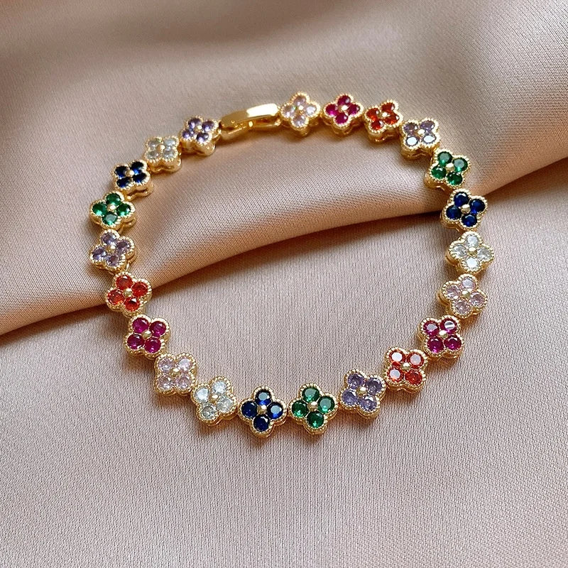 Crystal Flower Lucky Bracelet Women Personalized New Stainless Steel Bracelet Dabfavshop