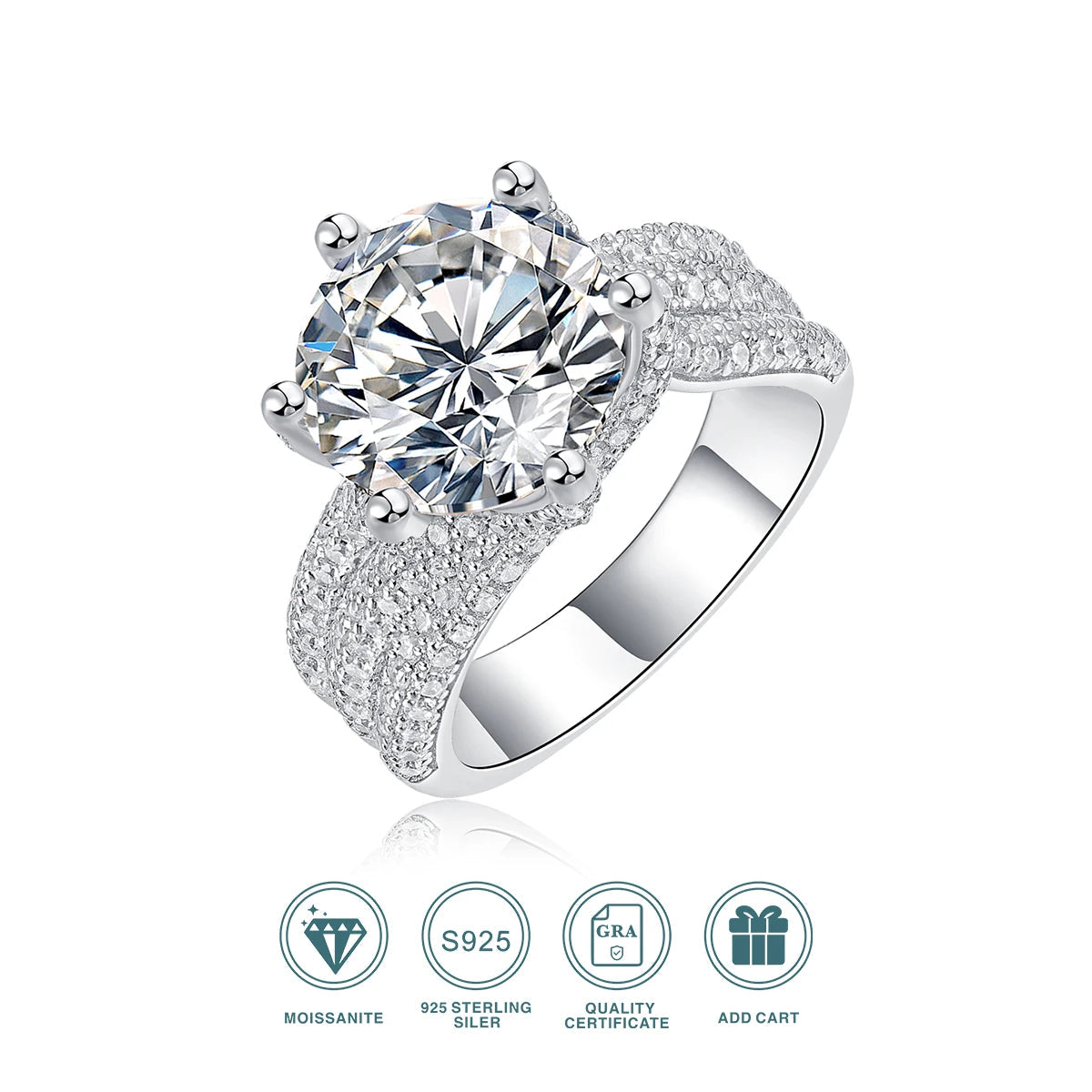 5CT Moissanite Engagement Ring S925 Silver with Round Brilliant Cut Stones and Claw Setting - Luxury Wedding or Proposal Jewelry Dabfavshop