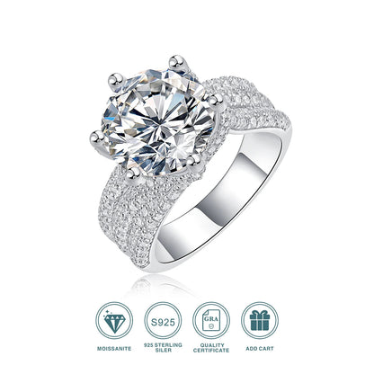5CT Moissanite Engagement Ring S925 Silver with Round Brilliant Cut Stones and Claw Setting - Luxury Wedding or Proposal Jewelry Dabfavshop