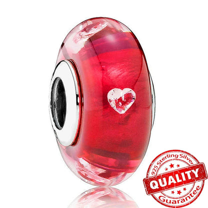 Colorful Flower Murano Glass Charm Fit Original Bracelet Necklace Heart 925 Sterling Silver Murano Glass Fine Jewelry Dabfavshop