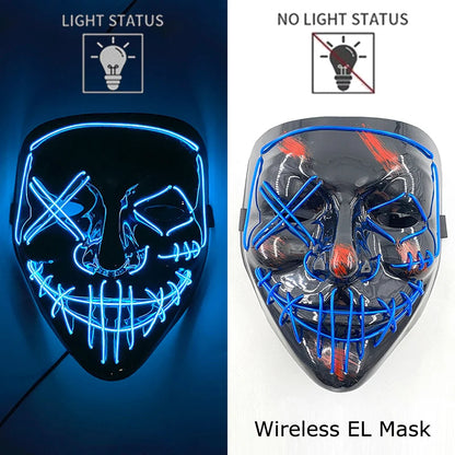 Neon LED Halloween Purge Mask Wireless Masquerade Party Light-up Horror Mask Glowing Multicolor Full Face Adult Mask for Halloween Dabfavshop