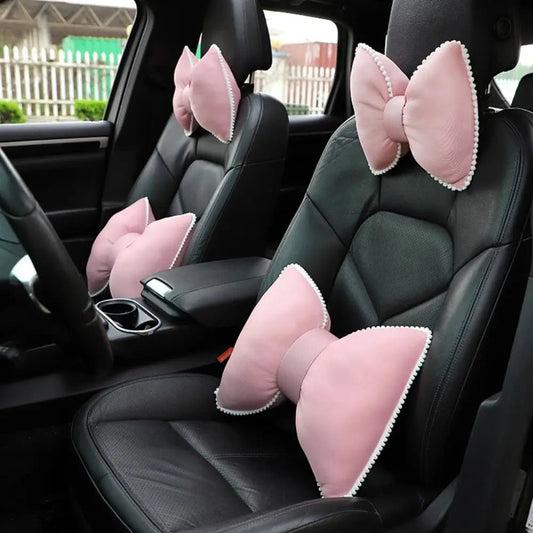 Cute Pink Color Car Headrest Pillow Ergonomic Cool Pillow Neck Pillow Breathable Lovely Bowknot Waist Cushion Women Dabfavshop