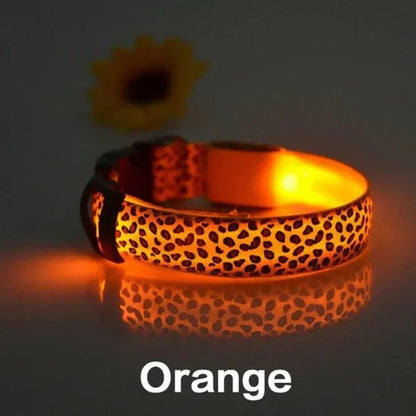 Leopard LED Dog Collar Luminous Adjustable Glowing Collar For Dogs Pet Night Safety Nylon Collar Luminous LED Bright Dog Collar Dabfavshop