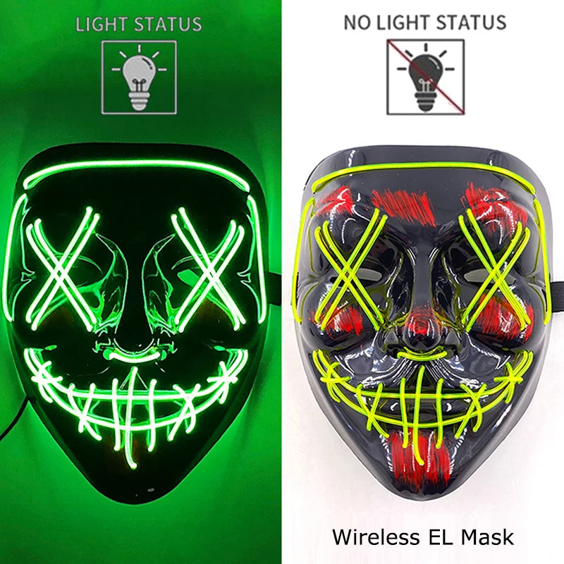 Neon LED Halloween Purge Mask Wireless Masquerade Party Light-up Horror Mask Glowing Multicolor Full Face Adult Mask for Halloween Dabfavshop