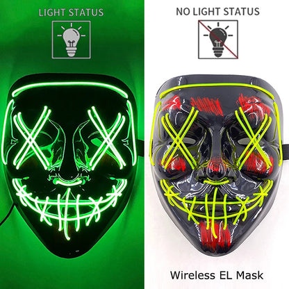 Neon LED Halloween Purge Mask Wireless Masquerade Party Light-up Horror Mask Glowing Multicolor Full Face Adult Mask for Halloween Dabfavshop