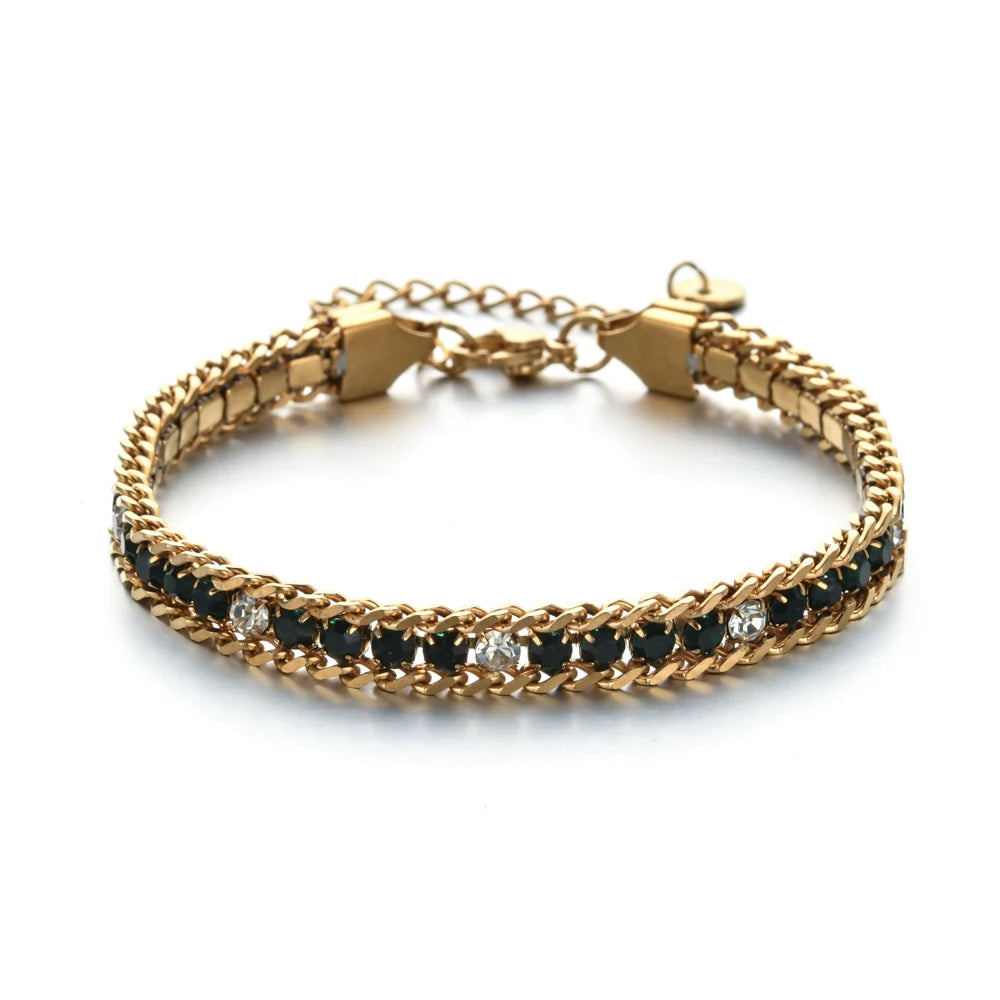 Women Men Gold Color Woven Crystal Cubic Zirconia Bracelet Stainless Steel Jewelry Dabfavshop