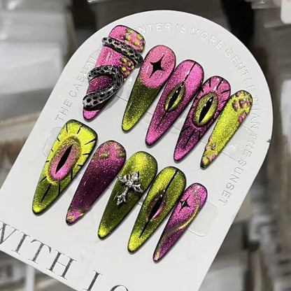 [Alien Eye] Handmade Advanced Hand-painted Cat's Eye Super Personalized Fake Nails Removable Dabfavshop