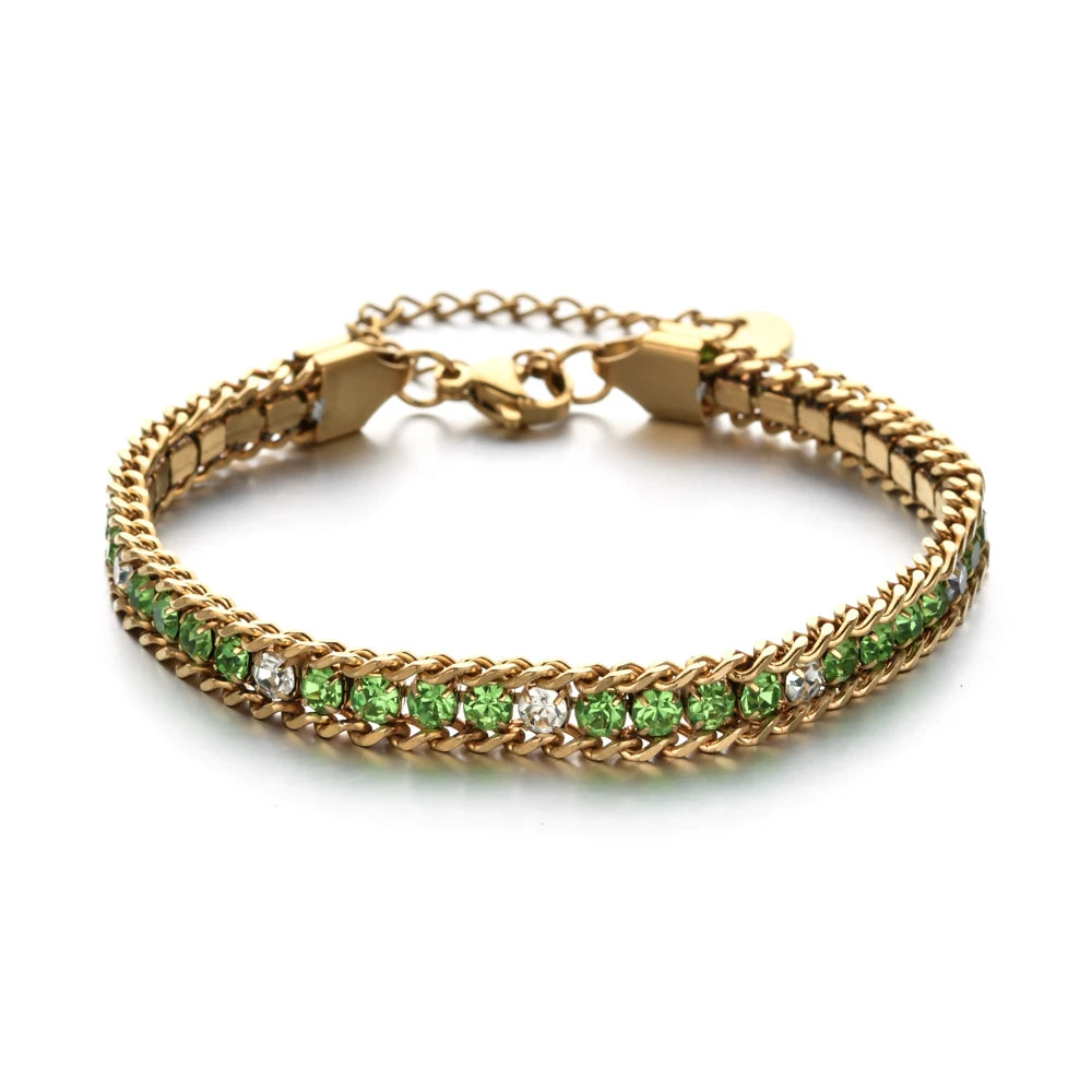 Women Men Gold Color Woven Crystal Cubic Zirconia Bracelet Stainless Steel Jewelry Dabfavshop