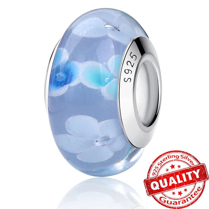 Colorful Flower Murano Glass Charm Fit Original Bracelet Necklace Heart 925 Sterling Silver Murano Glass Fine Jewelry Dabfavshop