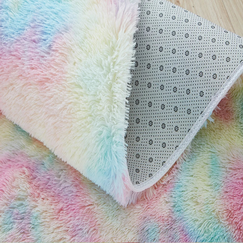 RainbowCloud Plush Rug – Soft, Fluffy & Vibrant! Dabfavshop