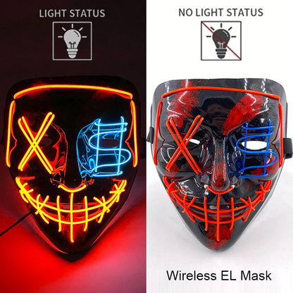 Neon LED Halloween Purge Mask Wireless Masquerade Party Light-up Horror Mask Glowing Multicolor Full Face Adult Mask for Halloween Dabfavshop