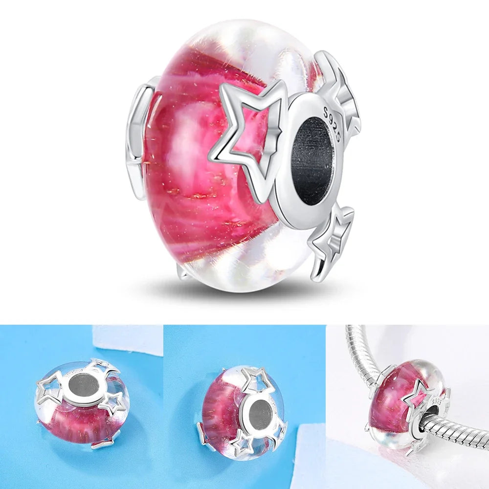 Colorful Flower Murano Glass Charm Fit Original Bracelet Necklace Heart 925 Sterling Silver Murano Glass Fine Jewelry Dabfavshop