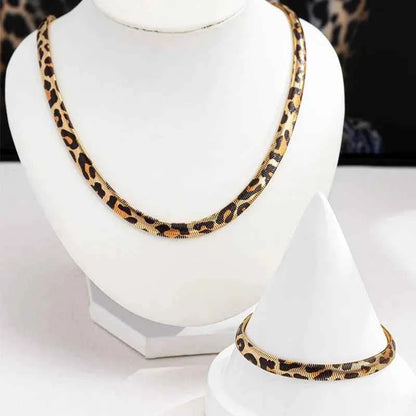 Leopard Print Snake Bracelet Necklace Set