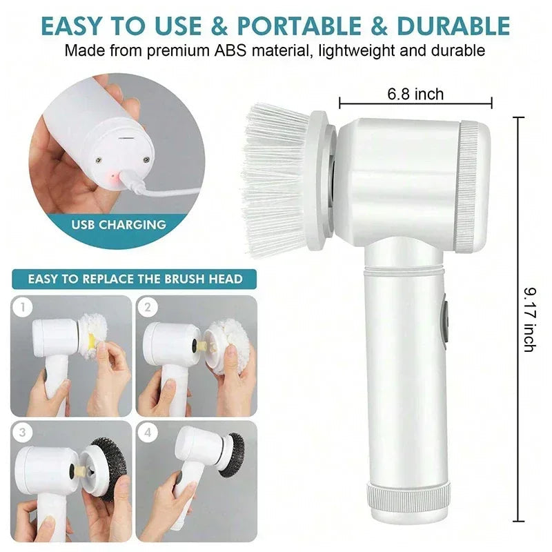 5-in-1 Electric Spin Scrubber Brush For Bathroom Tile Bathtub Sink, Power Scrubber With 5 Replaceable Brush Heads Dabfavshop