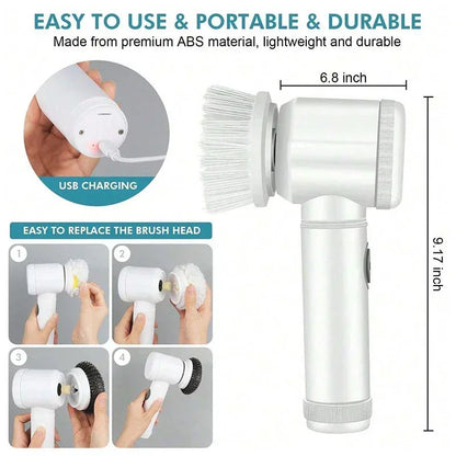 5-in-1 Electric Spin Scrubber Brush For Bathroom Tile Bathtub Sink, Power Scrubber With 5 Replaceable Brush Heads Dabfavshop