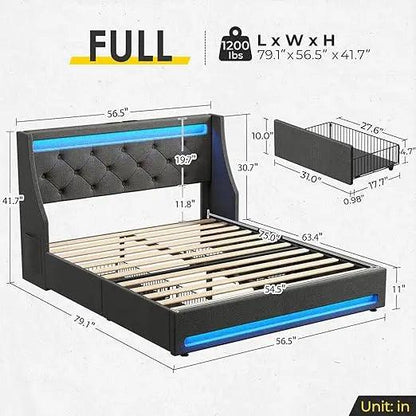 Full/Queen/King Size LED Bed Frame With Storage Headboard And Charging Station - Dabfavshop