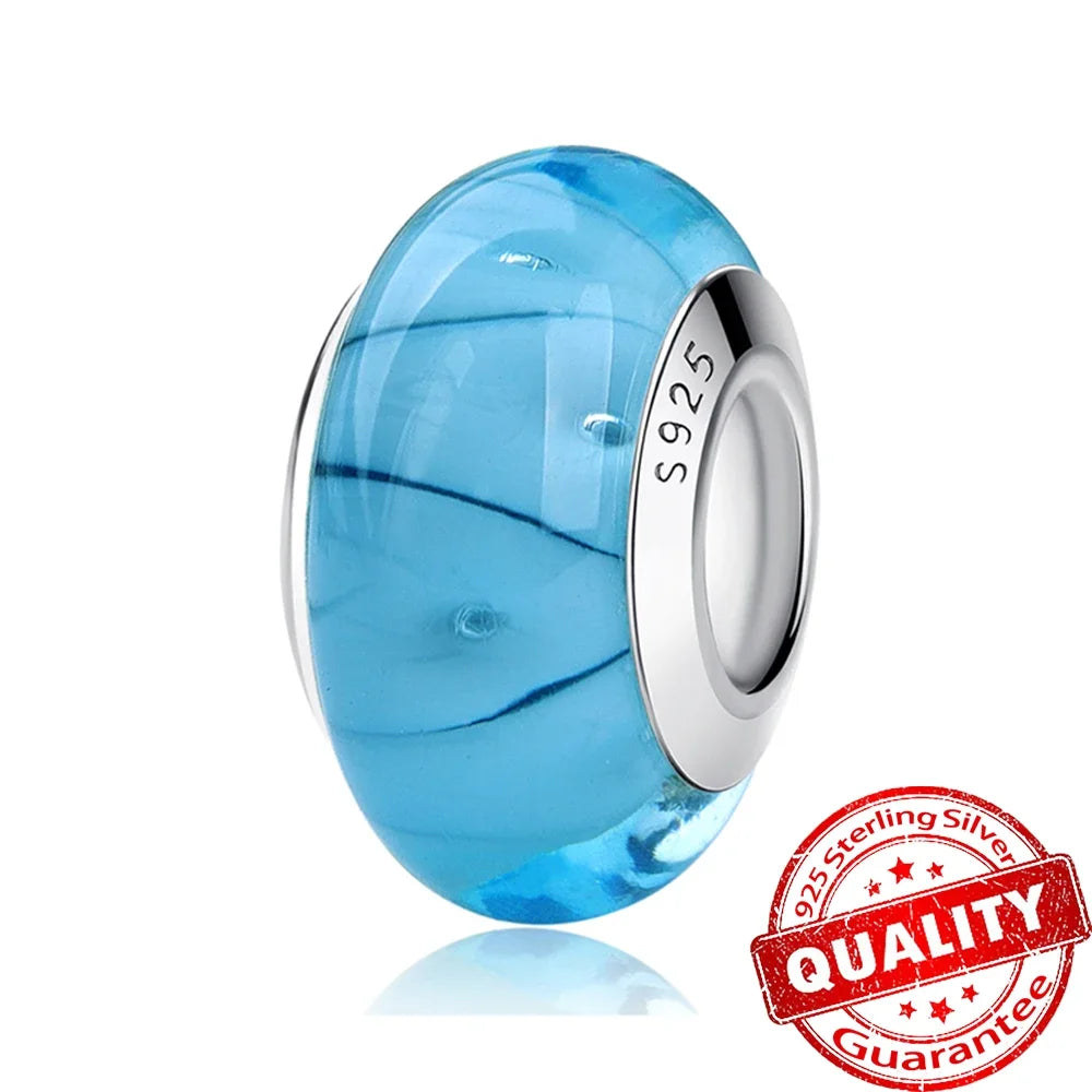 Colorful Flower Murano Glass Charm Fit Original Bracelet Necklace Heart 925 Sterling Silver Murano Glass Fine Jewelry Dabfavshop