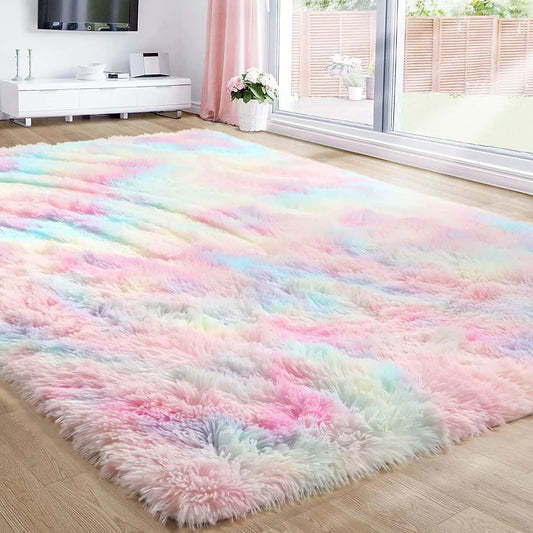 RainbowCloud Plush Rug – Soft, Fluffy & Vibrant! Dabfavshop