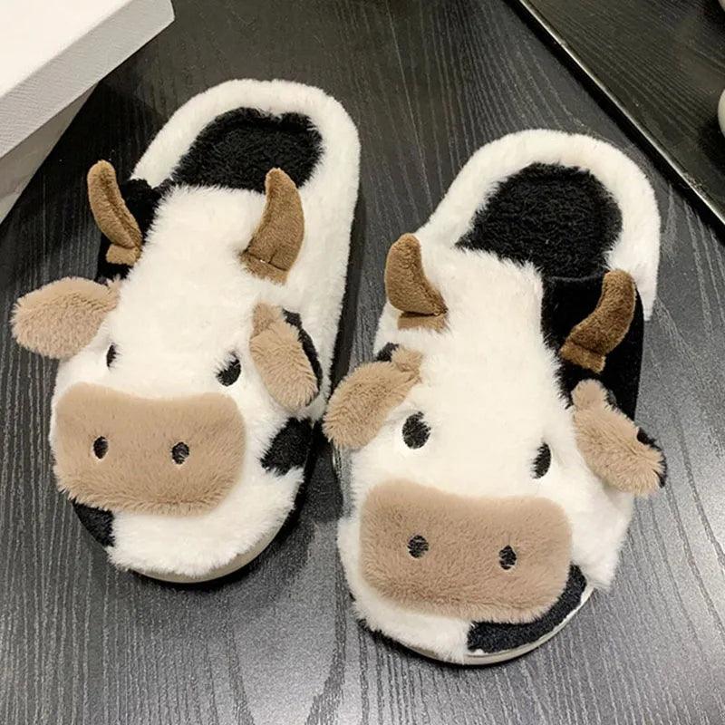 Winter Slippers Fluffy Warm Plush Slippers Cartoon Milk Cow - Dabfavshop