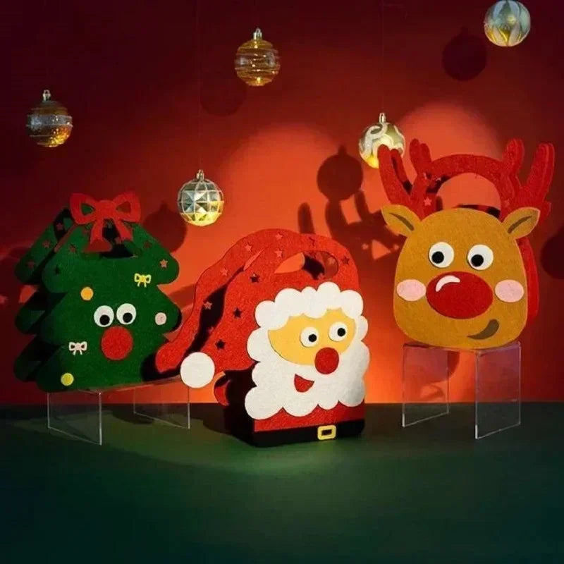 1-10PCS Christmas Felt Gift Bag Creative Holiday Candy Apple Tote Bag for Kids Party Favor Bag for Christmas Eve Gift Wrapping Dabfavshop