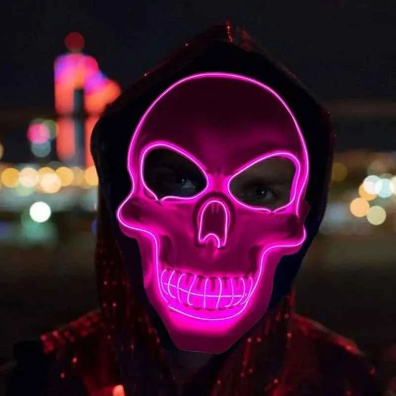 Halloween Horror Skull Mask LED Cold Light Full Face Cosplay Mask for Adults Luminous Party Decoration Adult Size Foam Paper