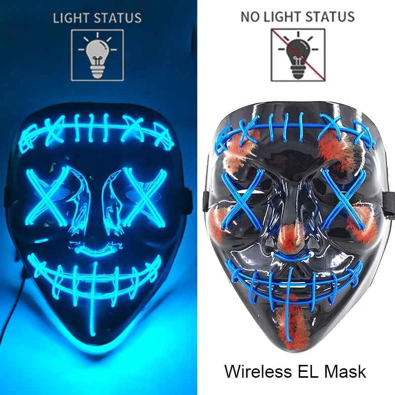 Neon LED Halloween Purge Mask Wireless Masquerade Party Light-up Horror Mask Glowing Multicolor Full Face Adult Mask for Halloween Dabfavshop