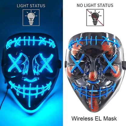 Neon LED Halloween Purge Mask Wireless Masquerade Party Light-up Horror Mask Glowing Multicolor Full Face Adult Mask for Halloween Dabfavshop