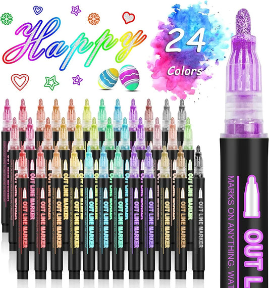 36 Color Double Line Outline Art Pen Marker Pen DIY Graffiti Outline Marker Pen Highlighter Scrapbook Diary Poster Card Dabfavshop
