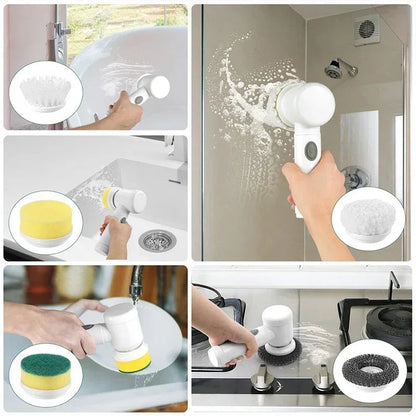 5-in-1 Electric Spin Scrubber Brush For Bathroom Tile Bathtub Sink, Power Scrubber With 5 Replaceable Brush Heads Dabfavshop