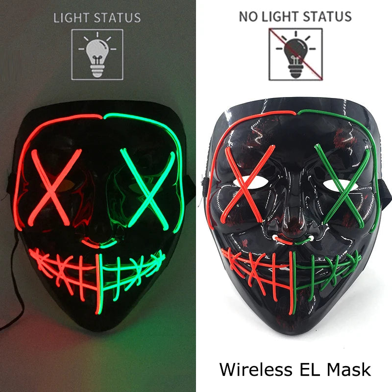 Neon LED Halloween Purge Mask Wireless Masquerade Party Light-up Horror Mask Glowing Multicolor Full Face Adult Mask for Halloween Dabfavshop