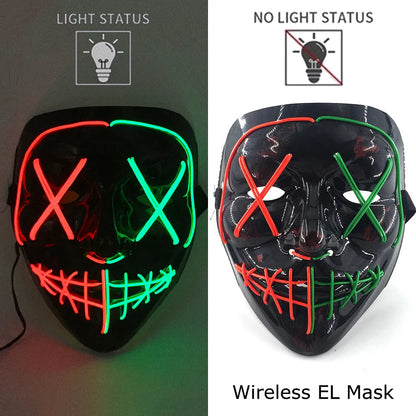 Neon LED Halloween Purge Mask Wireless Masquerade Party Light-up Horror Mask Glowing Multicolor Full Face Adult Mask for Halloween Dabfavshop