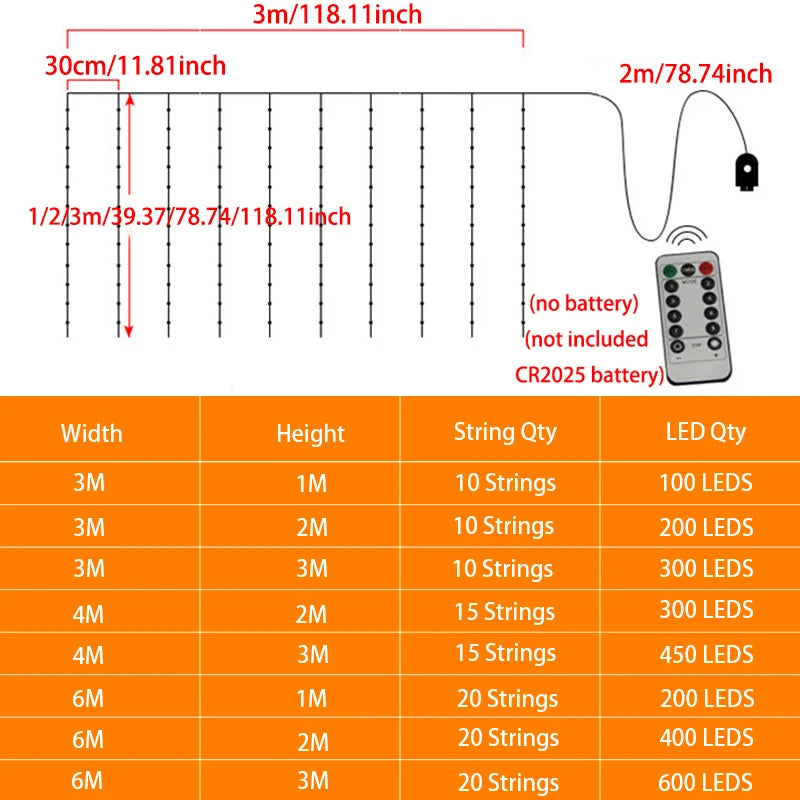 LED Curtain Garland 6x3M/3x3M USB Power Fairy Lights with Remote Control for Christmas New Year Window Decor Festoon Lighting Dabfavshop