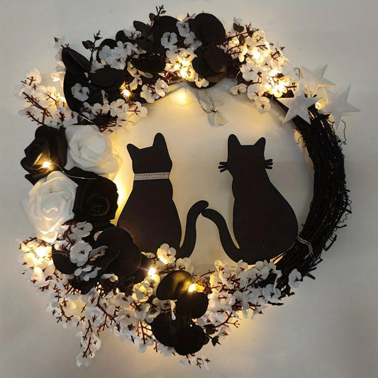 Black Cat Wreath Halloween Decor for Front Door/Window Dabfavshop