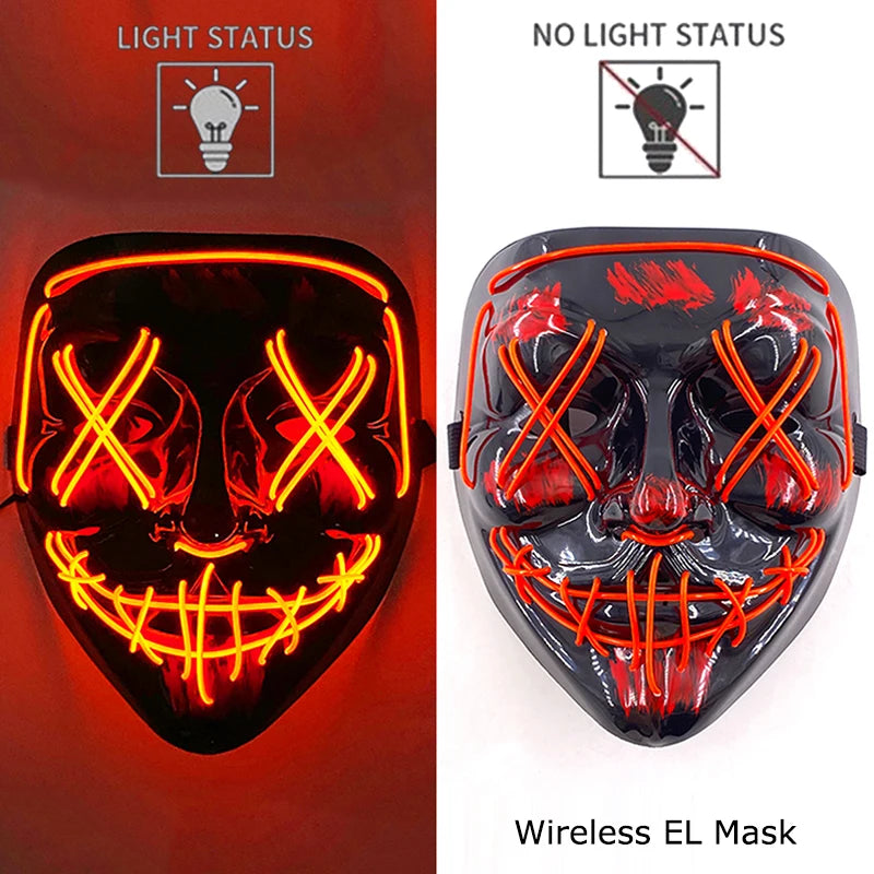 Neon LED Halloween Purge Mask Wireless Masquerade Party Light-up Horror Mask Glowing Multicolor Full Face Adult Mask for Halloween Dabfavshop