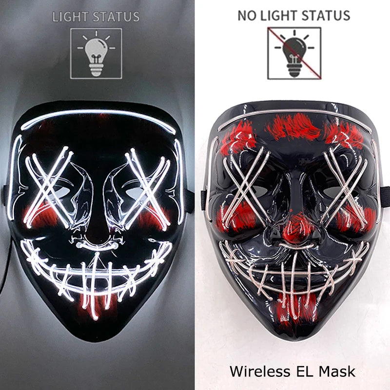 Neon LED Halloween Purge Mask Wireless Masquerade Party Light-up Horror Mask Glowing Multicolor Full Face Adult Mask for Halloween Dabfavshop