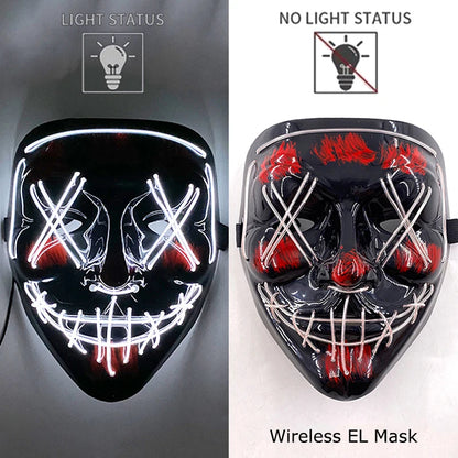Neon LED Halloween Purge Mask Wireless Masquerade Party Light-up Horror Mask Glowing Multicolor Full Face Adult Mask for Halloween Dabfavshop