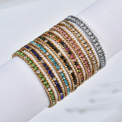 Women Men Gold Color Woven Crystal Cubic Zirconia Bracelet Stainless Steel Jewelry Dabfavshop