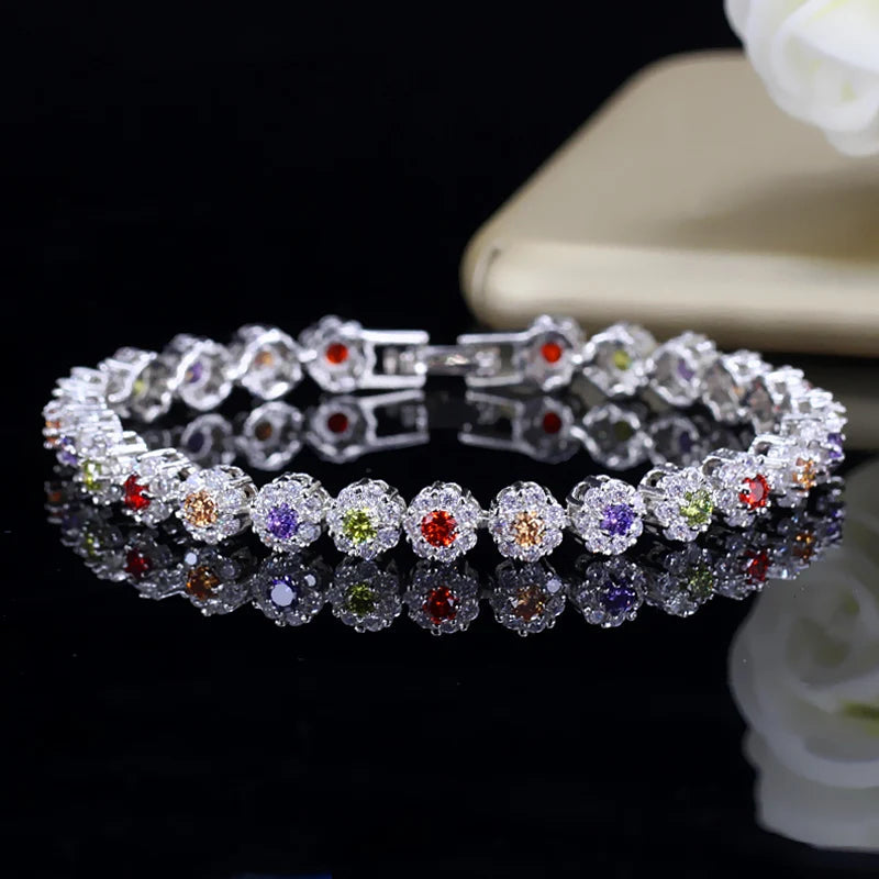 BeaQueen Trendy Green and White Cubic Zirconia Stone Silver Color Tennis Bracelets Dress Jewelry Accessories Gift for Women B100 Dabfavshop