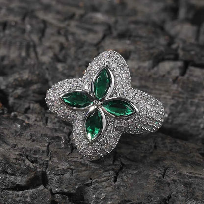 Iced Green/Clear CZ Star Rings for Women Men Unisex Cubic Zirconia Rings Fashion Jewelry for Gift