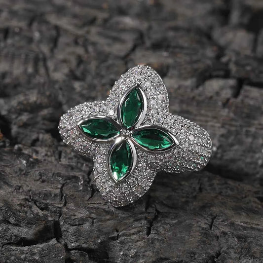 Iced Green/Clear CZ Star Rings for Women Men Unisex Cubic Zirconia Rings Fashion Jewelry for Gift