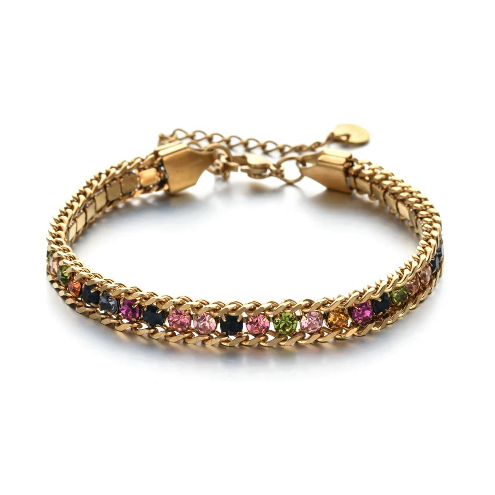 Women Men Gold Color Woven Crystal Cubic Zirconia Bracelet Stainless Steel Jewelry Dabfavshop