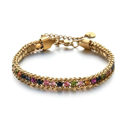 Women Men Gold Color Woven Crystal Cubic Zirconia Bracelet Stainless Steel Jewelry Dabfavshop