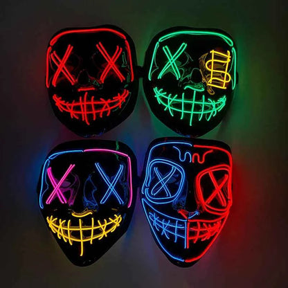 Neon LED Halloween Purge Mask Wireless Masquerade Party Light-up Horror Mask Glowing Multicolor Full Face Adult Mask for Halloween Dabfavshop